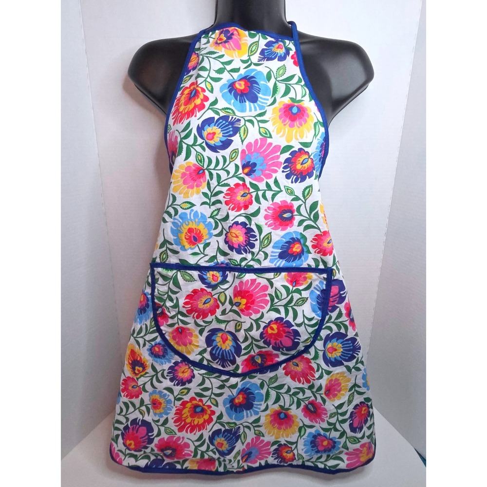 Rod-Druk Polish Folk Art Floral Cotton Kitchen Apron Wycinanki Style Granny